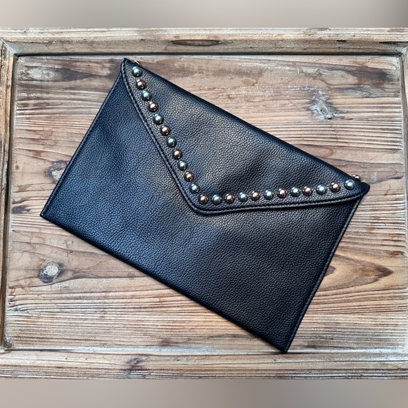B-Low the Belt Handbags - B-Low The Belt Black Studded Vegan Pebbled Leather Clutch Bag